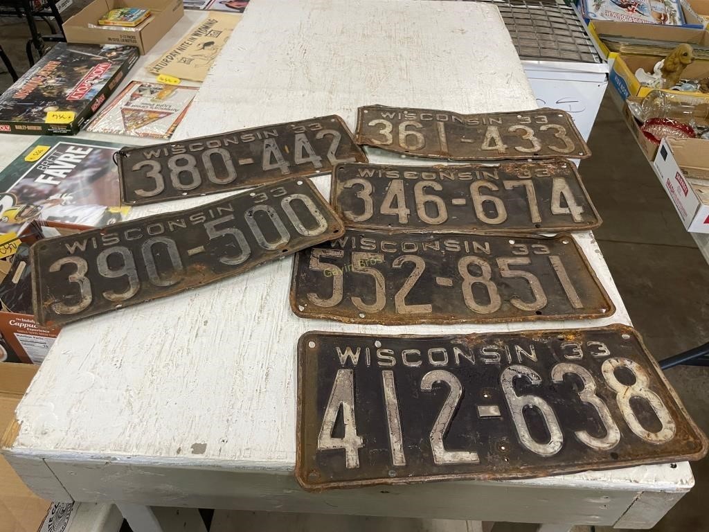 (6) 1933 WI License Plates