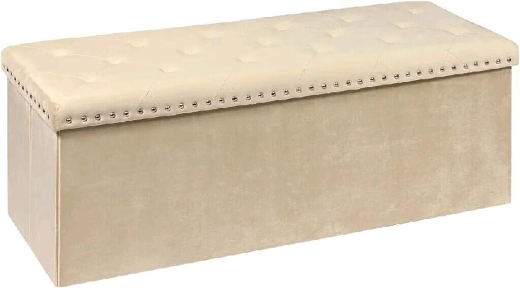 PINPLUS Storage Ottoman Bench, Beige Folding Velve