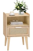 Rattan Nightstand,Boho Side Table, Natural CAXXCTG