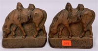 Cast iron book ends, horses, copper wash, 4.25"