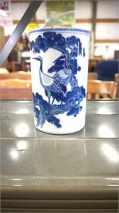 Blue and white bird case