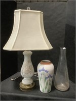 Frosted Glass Lamp, Emerson Creek Redware Vase.