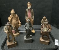 6 Black Forest Hand Carved Figures.