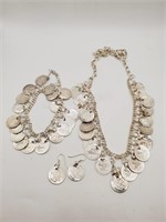 (LB) Silvertone Coin Necklace (22" long), Pierced