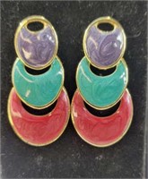 80’s Earrings Colorful Enamel Pierced Gold Tone