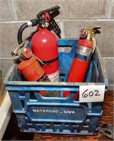 Fire extinguishers in crate