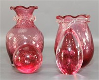 Small Cranberry Glass Vases and Paperweights