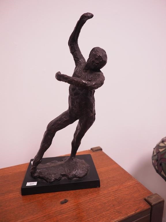 Contemporary metal sculpture of dancing man, 16"