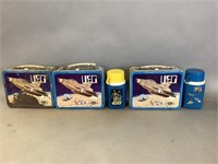 3 UFO Metal Lunch Boxes - One UFO Thermos and O