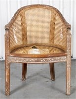 Louis XVI Style Cane Paneled Tub Chair