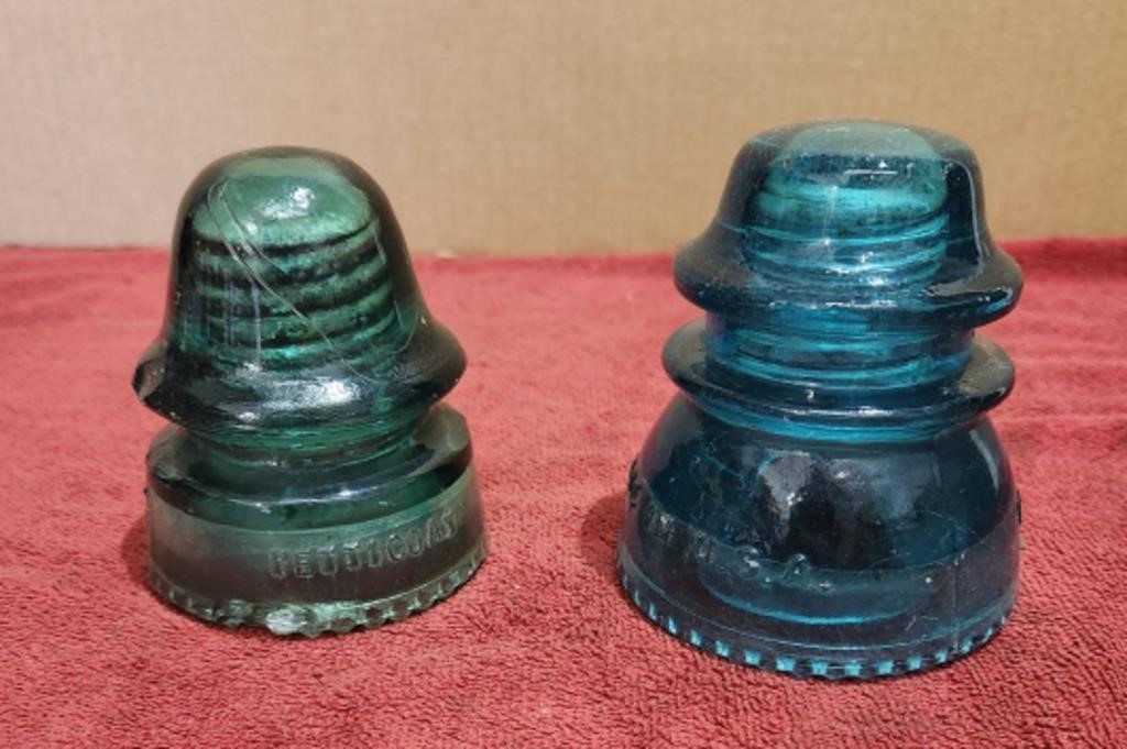 Vintage 4 & 4.5" Blue and Green Glass Insulators