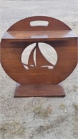 Mid century side table with sailboat ship carved