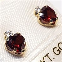 10K Gold Garnet Cubic Zirconia Earrings