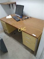 Metal Desk and Wood Filing Cabinet