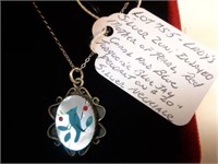 SILVER ZUNI MOP/TURQUOISE BLUEJAY PENDANT NECKLACE