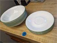 Green Rimmed Matching Bowls & Plates Set  (Living