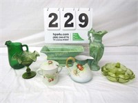 Lot of Green Glassware - Pitchers, Planter, Misc.