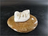 Carson Sockpick ivory carving of 2 walrus set on a