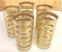 Set of 5 1950s Modern Gold Drinking Glasses