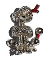 VINTAGE 1950's SILVER ENAMEL FRENCH POODLE BROOCH