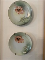Two hand painted plate, and wall shelf