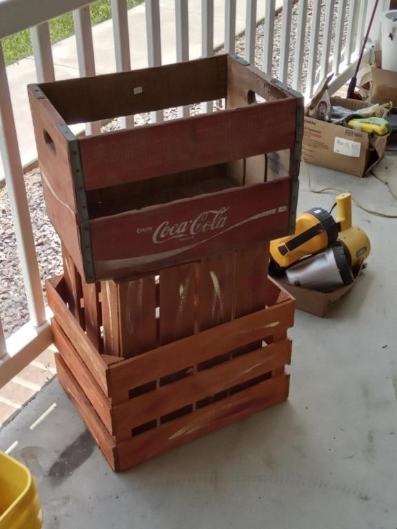 old Coca Cola crate + 2 wood crates