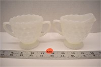 Bubble pattern milk glass cream and sugar