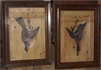 Pair of framed game bird prints on canvas
