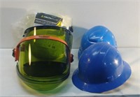 Two Face Guard and Blue Safety Hats