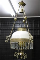 HANGING BRASS OIL LAMP WITH SHADE 14X38