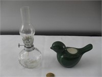 Mini lantern & ceramic bird candle holder