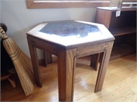 Oak Octagon Glass Top Table - 29"Wx25"Dx21"H