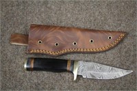 Handmade Fixed 4" Blade Damascus Steel Knife, 9-1/