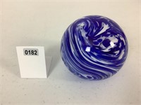 BLUE & WHITE SWIRL GLASS PAPERWEIGHT