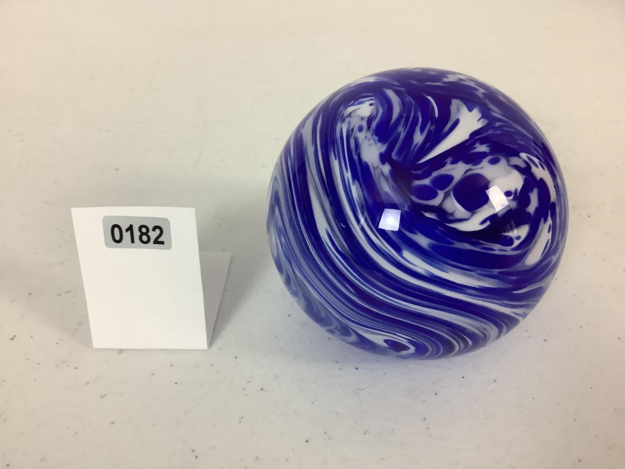 BLUE & WHITE SWIRL GLASS PAPERWEIGHT