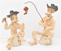 (2) Schoolcraft Clay Cowboy Sculptures