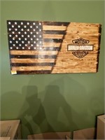 Harley Davidson wooden flag