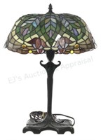Art Deco Stained Glass Pedestal Table Lamp
