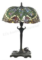 Art Deco Stained Glass Pedestal Table Lamp