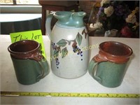 Artist Made Thrown Clay Pottery Pitcher Set