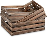 Rustic Wood Nesting Crates with Handles Set of 3