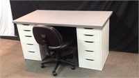 White & Gray Desk W Black Swivel Hydraulic Chair