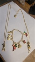 2 unmarked necklaces and Christmas charm bracelet