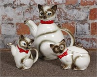Vintage tea set, Kasuga Ware ceramic painted cat