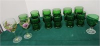 Lot Of Glass, Green, Hand Painted, Etc