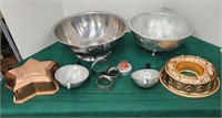 Lot Of Kitchen Wares, Strainers, Brass Molds,