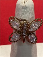 Sterling silver butterfly with CZ ring. Size 6