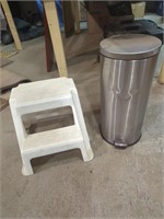 Metal Garbage Can and Step Stool