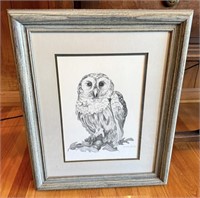 Vintage Owl Drawing Framed by Gisela Bulle