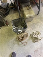 Bucket of chain and rope